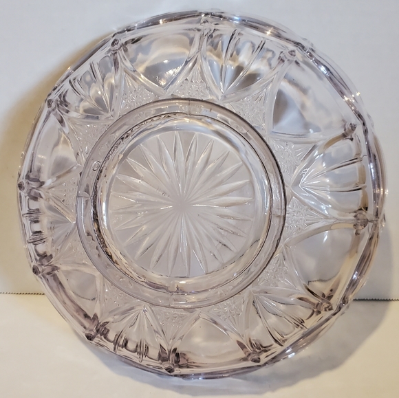 Clear Pink Lavender Tinted Serving Bowl Vintage Glass Star Pattern Frilly Edge - Picture 4 of 16